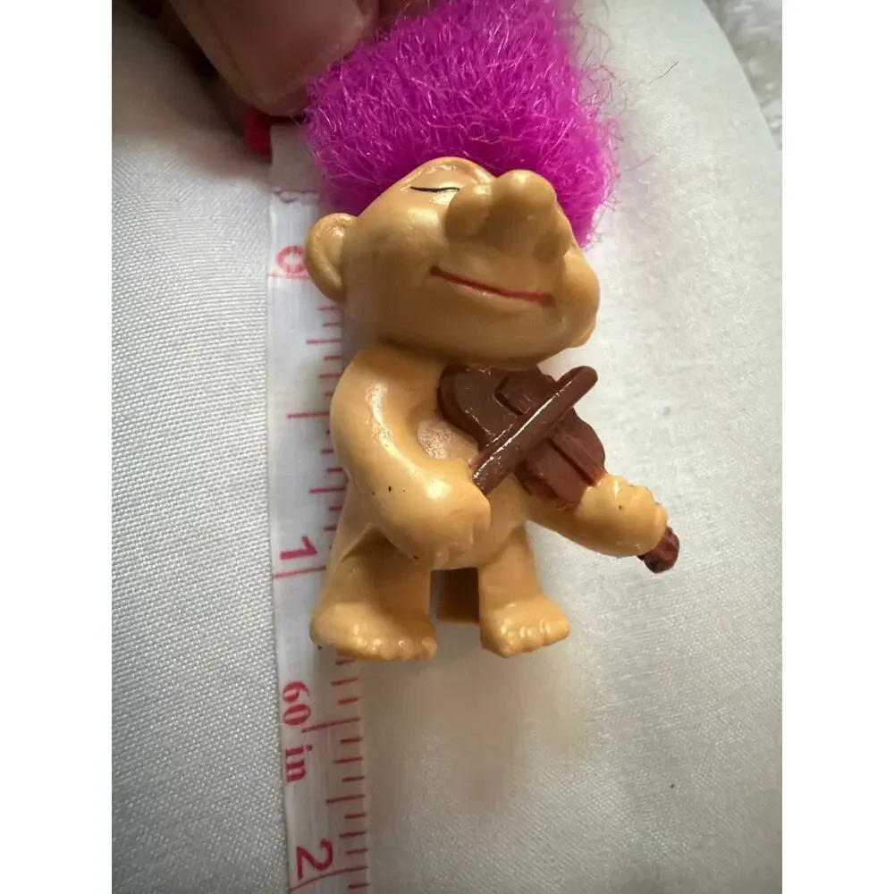 Vintage Troll Doll Violin Fiddle PVC Figure Pink Hair Mini 2